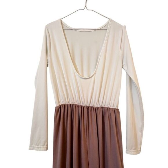 Soho Chic Two-tone Colorblock Long Sleeve Dress White Amber Brown Medium - Picture 2 of 3